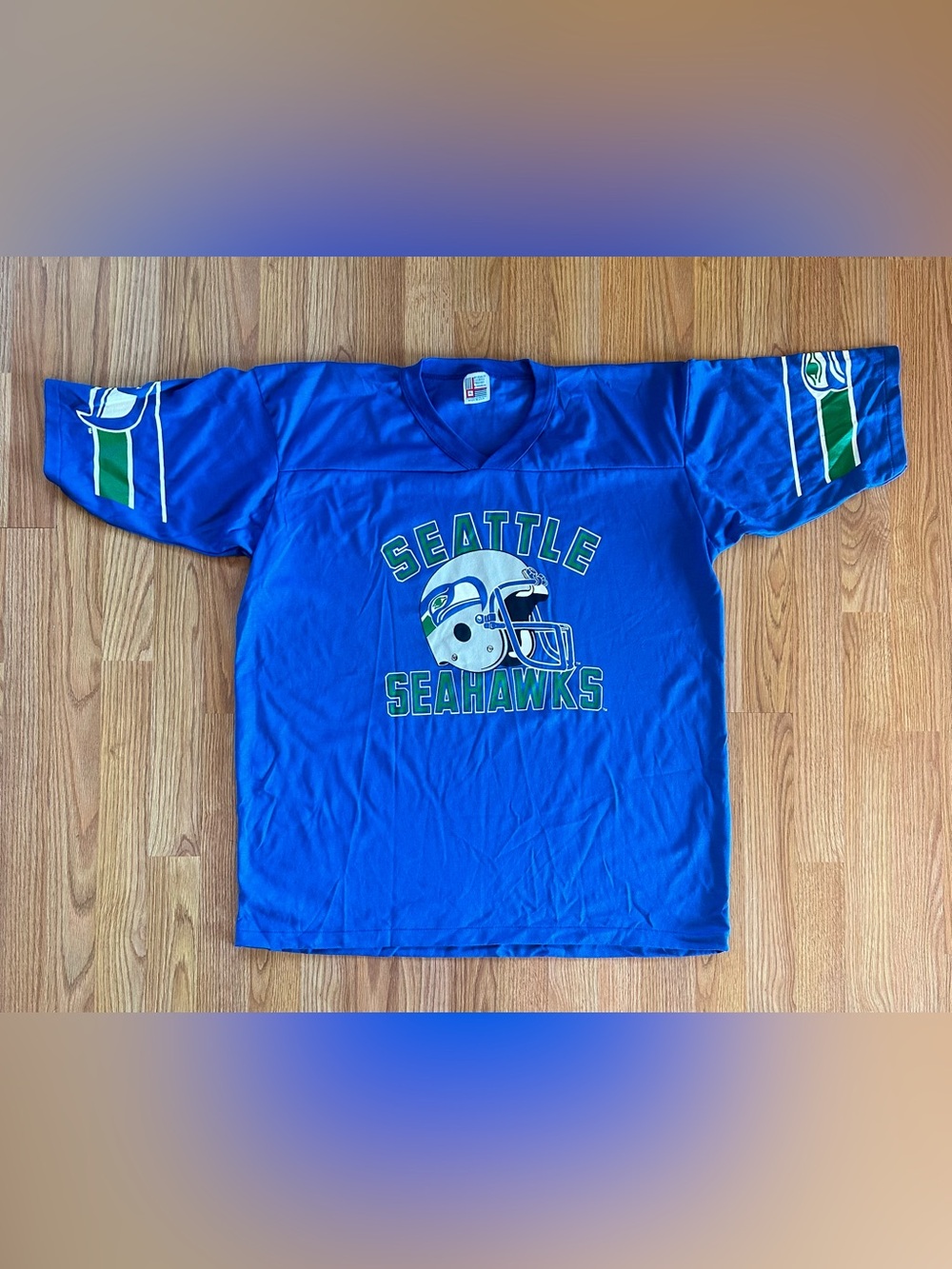 Vintage Seattle Seahawks Blue 80’s Garan V-neck Shirt 1XL USA single stitch